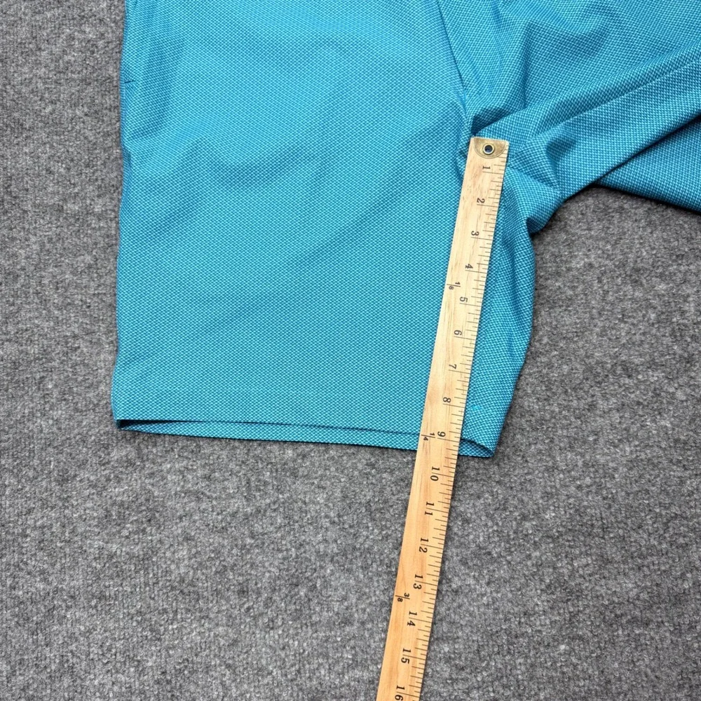 Peter Millar Crown Sport Mens 36 Teal Blue Geometric Fish Scale Golf Shorts 9in